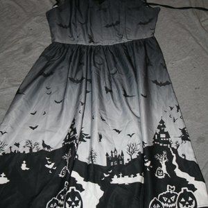 Black Poly cotton blend halloween dress lace back